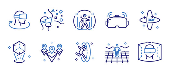 Metaverse, Virtual and Augmented reality tech icon set. User Engagement with VR and AR Environments, Vector outline thin line illustrations for Digital Reality and Immersive Technology