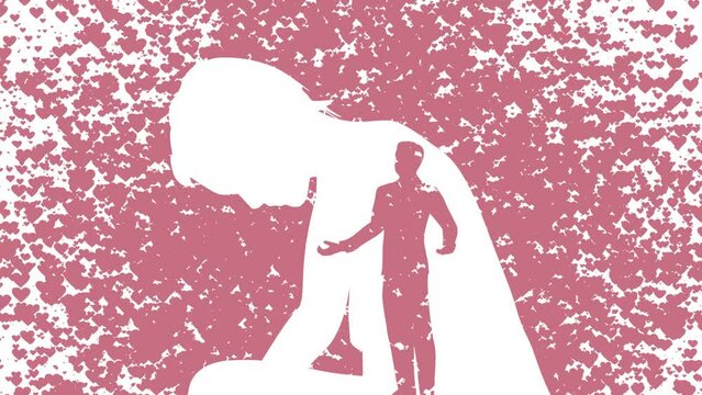 Silhouette of man in prayer pose. Man asking woman to marry or forgive him. Couple relationships. Heart shaped particles outline