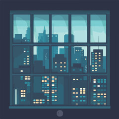 City view window background. Vector illustration fl