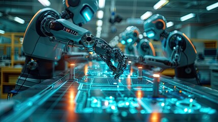 Fototapeta premium Futuristic robotic scene with cyborg