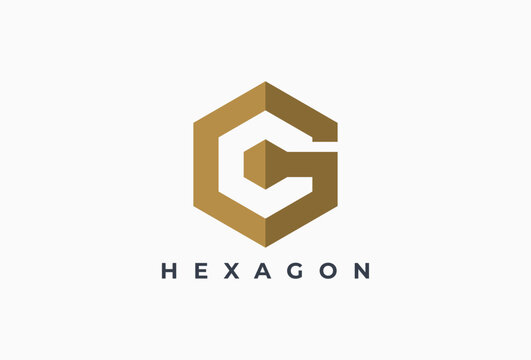 letter G Gold Hexagon logo design concept.