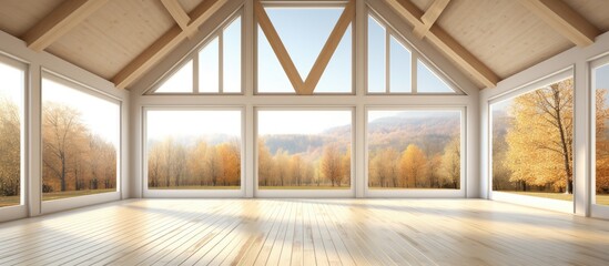 This image showcases a generously sized room featuring a wooden floor and a sizable window, providing ample natural light and a warm ambiance.
