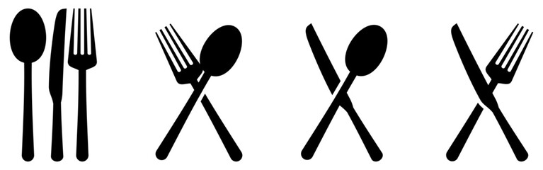 knife fork spoon icon collection. simple vector isolated on white background. minimalist design for logo, poster, application.