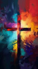 Painting art of an abstract background with cross. Christian illustration.