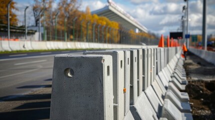 An image of the concrete barriers p around the perimeter of the stadium for added security and protection. - obrazy, fototapety, plakaty