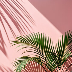 Tropical palm leaves on pastel pink background. Minimal summer concept.