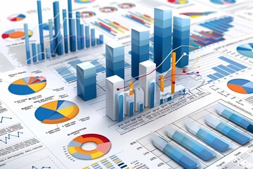 Vector illustration of business data graph analysis on white Background.