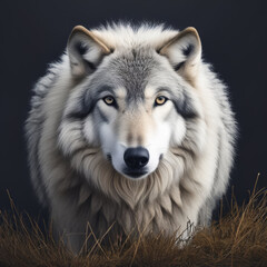 Obraz premium Portrait of a wolf in the field. 3d rendering.