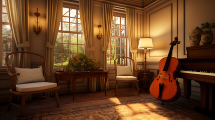 Harmonious Haven: Step into the Warmth and Elegance of a Traditional-style Music Room, Where...