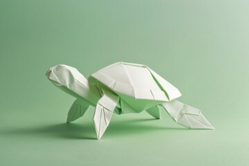 origami Turtle on pastel green background