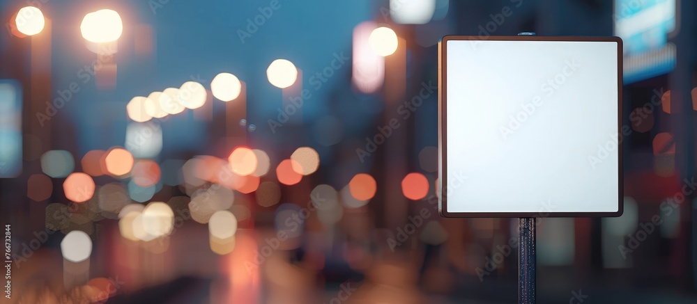 Poster a square sign mockup with a blurred background