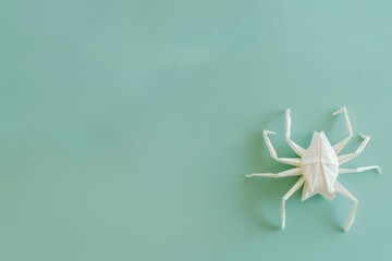 origami Spider on pastel green background - obrazy, fototapety, plakaty
