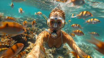 Tropical snorkeling adventure, underwater marvels, vibrant marine life - obrazy, fototapety, plakaty