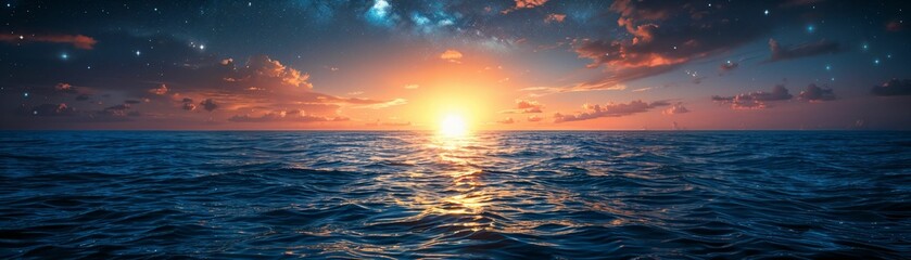 Oceanic cruise view, starry night, tranquil sea meditation