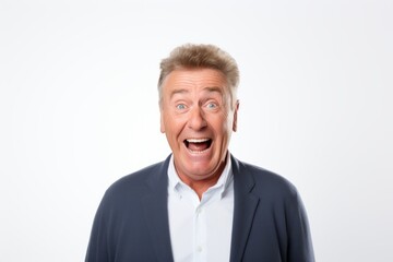 Surprised mature man with wide open mouth. Isolated over white background.