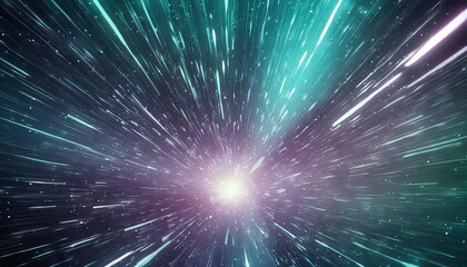 neon hyper flight through hyperspace stars, time warp travel in space. Conceptual illustration of futuristic journey