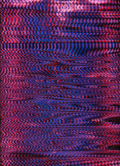 Glitch background. Digital distortion. Pink blue black color frequency noise vibration wave design art illustration abstract texture.