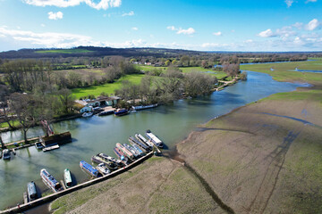 Beautiful Aerial View of River Thames at Central Oxford Historical City of England UK. March 23rd, 2024