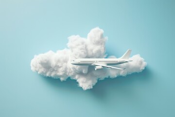 Model airplane with clouds on blue background.