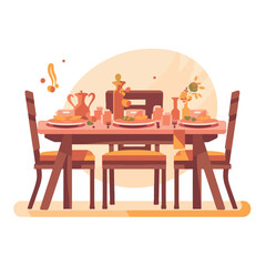 Dining table vector cartoon vector illustration 