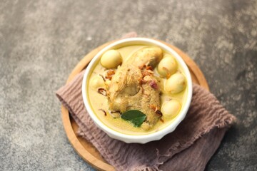 Chicken Curry Soup in White Bowl. 