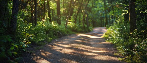A forest path with a stone walkway.