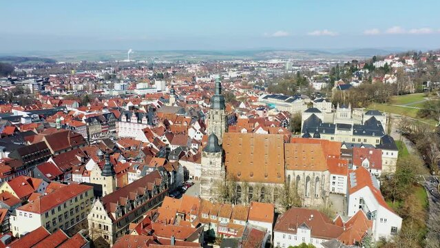 Drone video, aerial view of Coburg with a view of the historic old town centre. Dingolfing, Upper Franconia, Bavaria, Germany, Europe