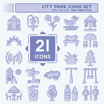 Icon Set City Park. suitable for Building symbol. two tone style. simple design editable. design template vector. simple illustration
