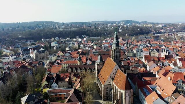 Drone video, aerial view of Coburg with a view of the historic old town centre. Dingolfing, Upper Franconia, Bavaria, Germany, Europe