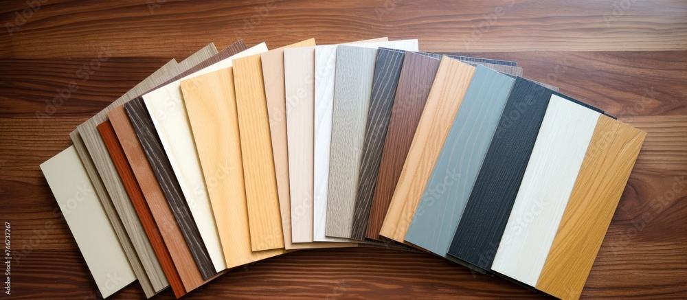 Aufkleber close-up view showcasing a diverse selection of wooden planks in various shades and tones, providing