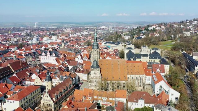 Drone video, aerial view of Coburg with a view of the historic old town centre. Dingolfing, Upper Franconia, Bavaria, Germany, Europe