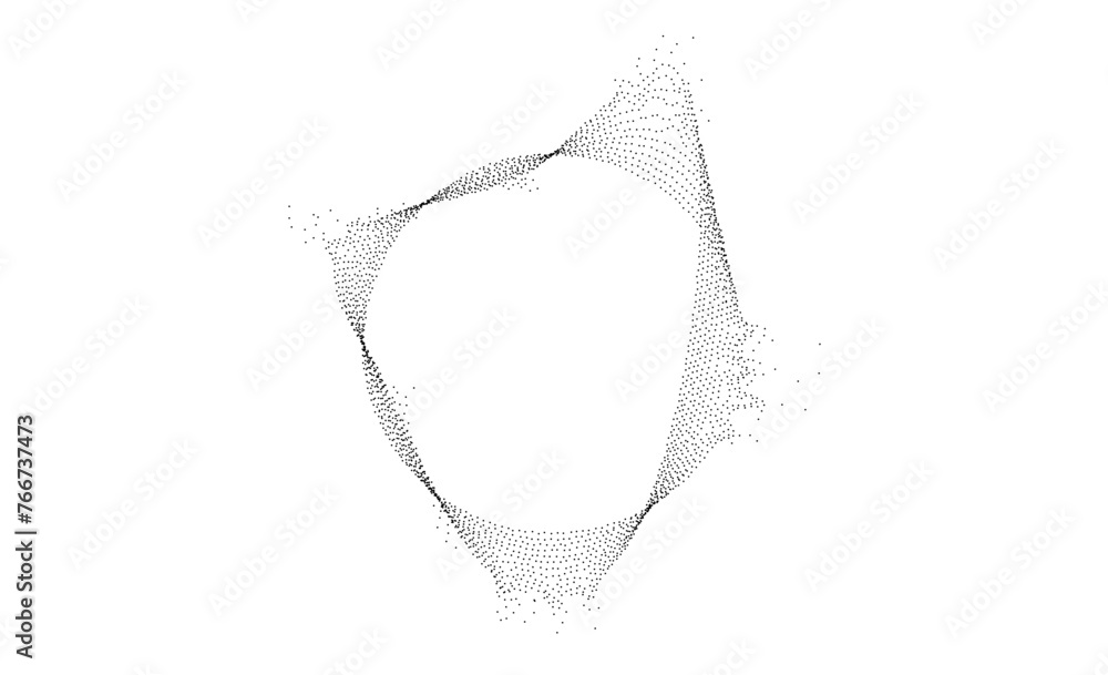 Poster dotted wavy lines with dissolve effect. stipple disintegrating curved circle or ring. black halftone