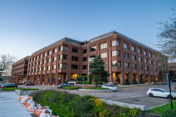 Fototapeta premium Santander UK headquarters located at Grafton Gate street. British bank, wholly owned by the Spanish Santander Group