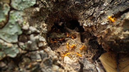 A closer look in the fifth picture reveals a colony of ants taking advantage of the dry and brittle ground have created intricate tunnels and nests beneath the forest floor