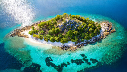 private island surrounded by clear waters, perfect for luxury escapes. Ideal for travel brochures or website banners
