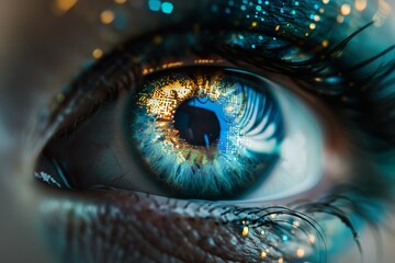 close up eye digital see future.