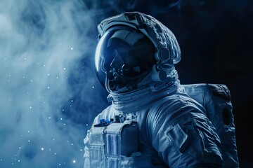 Space exploration mission with astronauts in high-tech spacesuits - obrazy, fototapety, plakaty