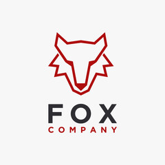 Minimalist abstract Line Art Wolf Fox head logo icon vector template on white background