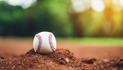 baseball on matchfield dirt, evoking the spirit of competition and passion in baseball - obrazy, fototapety, plakaty