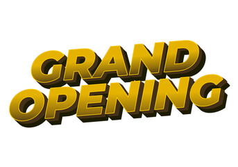 Grand opening. Text effect in yellow gold color with 3 dimension effect