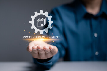 Product development concept. The process of inventing, designing and improving products or products...
