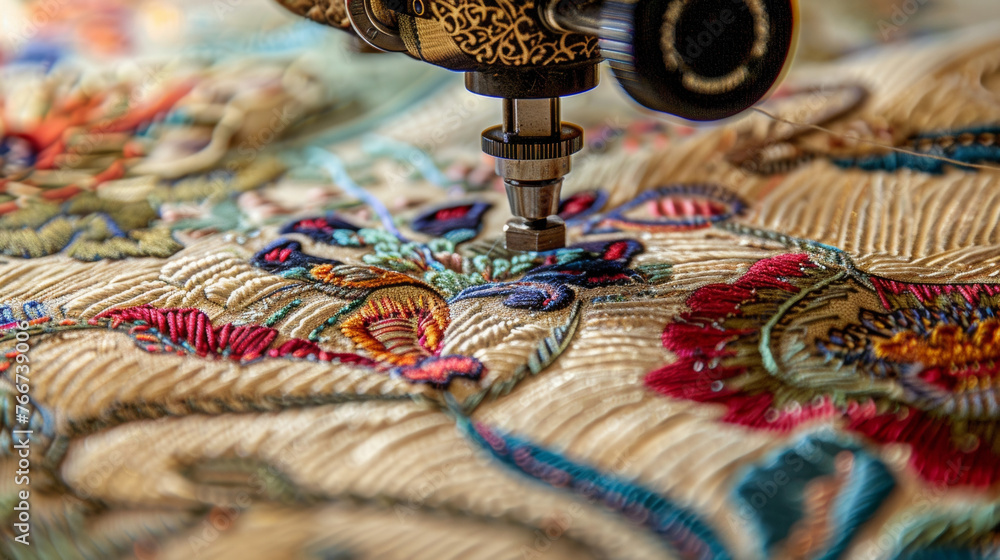 Poster the intricate stitching of embroidery is highlighted in a closeup representing how decorative art fo