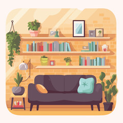 Living room in flat style home illustration with so