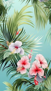 Beautiful large flowers with tropical leaves