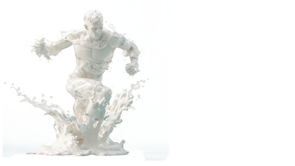 Splash of milk in form of boy's body on a white milk, isolate on a transparent background.