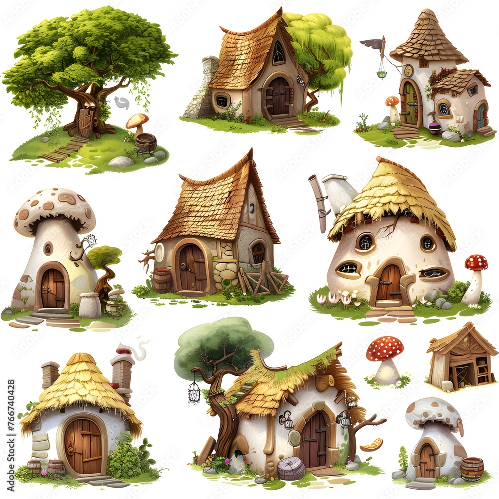 Wall mural set of different fantasy houses - Wall murals