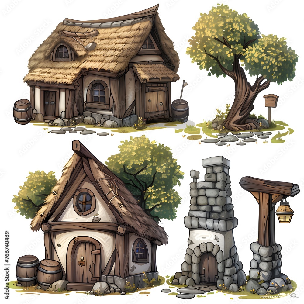 Wall mural set of different fantasy houses - Wall murals