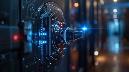 Fototapeta premium A close - up of a futuristic digital lock with high - security encryption and biometric access control 