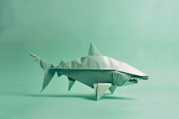origami Shark on pastel green background
