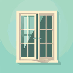 Open window with flat long shadow. Vector illustrat